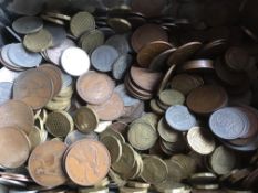 COINS: TIN OF MIXED MAINLY ENGLISH COINS.