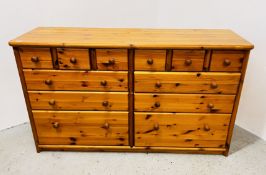 A GOOD QUALITY SOLID PINE MULTI 12 DRAWER CHEST OF DRAWERS, W 157 X D 48 X H 92.