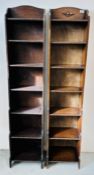 ANTIQUE MATCHED PAIR OF 7 SHELF OAK WATERFALL BOOKCASES, D 25, W 30, H 153CM.