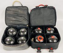 A SET OF 4 HENSELITE CLASSIC DELUXE SIZE 6 HEAVY BOWLS AND BAG + A SET OF 4 HENSELITE SUPER GRIP