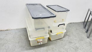 6 X PLASTIC STORAGE BOXES AND LIDS.