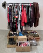 AN EXTENSIVE QUANTITY OF ASSORTED CLOTHING TO INCLUDE DESIGNER BRANDED EXAMPLES, SHOES,