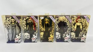 GROUP OF 5 X BOXED BLEEDING EDGE GOTHS DOLLS FROM SERIES 2,