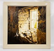 DAVID COWDRY: SWALLOW ENTERING A SHED, OIL ON CANVAS, 80 X 80CM.