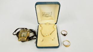 VINTAGE 9CT GOLD CASED WATCH SET IN RESIN, 9CT GOLD SIGNET RING (CUT),