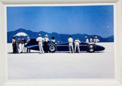 IMPRESSIVE FRAMED PRINT OF 'BLUEBIRD AT BONNEVILLE' BY JACK VETTRIANO, 91 X 128CM INCLUDING FRAME.