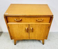 A G PLAN TWO DOOR CUPBOARD WITH SINGLE DRAWER ABOVE, HAVING DROP FRONT, WIDTH 76CM.