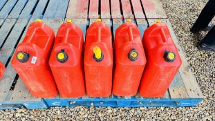 5 X PLASTIC JERRY CANS WITH SPOUTS.