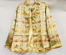 A VINTAGE ORIENTAL JACKET ON A LEMON GROUND BEARING ORIGINAL LABEL 