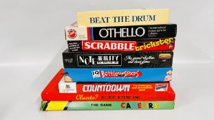 A BOX OF ASSORTED GAMES TO INCLUDE COUNTDOWN & BATTLE OF THE SEXES, BEAT THE DRUM ETC.