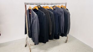 A GROUP OF NINE VINTAGE TWO PIECE GENT'S SUITS TO INCLUDE PARK ROW, C OF L & J & J.