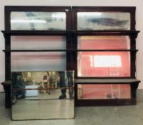 A PAIR OF VINTAGE WALL MOUNTED BAR SHELVES WITH MIRRORS, EACH APPROX 90 X 136CM.