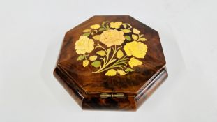 GRANADA MAHOGANY AND INLAID MUSIC BOX.