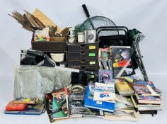 AN EXTENSIVE GROUP OF FLY FISHING EQUIPMENT AND CRAFT MAKING ACCESSORIES + VARIOUS MAGAZINES AND