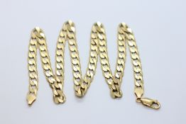 A 9CT GOLD FLAT LINK NECKLACE.