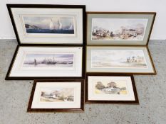 GROUP OF SIX FRAMED AND MOUNTED PRINTS DEPICTING COUNTRYSIDE AND COASTLINE SCENES TO INCLUDE TWO