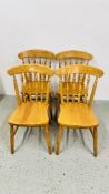 A SET OF FOUR GOOD QUALITY SOLID WOOD KITCHEN CHAIRS.