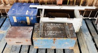 GROUP OF 4 VINTAGE WOODEN BOXES + QUANTITY VINTAGE HAND TOOLS.