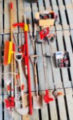 GROUP OF GARDENING TOOLS TO INCLUDE TWO CORDLESS STRIMMERS COMPLETE WITH 4 X RECHARGEABLE LITHIUM