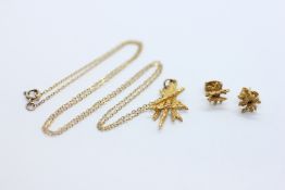 A MODERNIST 9CT GOLD MAT FINISH PENDANT AND NECKLACE,