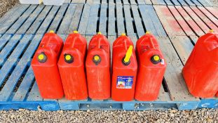 5 X PLASTIC JERRY CANS WITH SPOUTS.