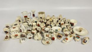 A BOX CONTAINING AN EXTENSIVE COLLECTION OF ASSORTED CRESTED WARE TO INCLUDE TUSCAN,