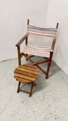 FOLDING DIRECTORS STYLE CHAIR AND A SMALL FOLDING CIRCULAR OCCASIONAL TABLE.