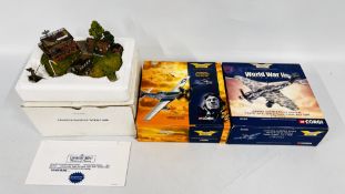 TWO BOXED LIMITED EDITION CORGI WWII PLANES WITH A LIMITED EDITION DANBURY MINT WWII SCENE.