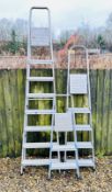 3 ASSORTED ALUMINIUM STEP LADDERS INCLUDING BELDRAY 3 TREAD, CLIMA 5 TREAD AND TITAN 8 TREAD.