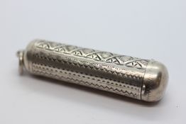 AN ANTIQUE SILVER PENDANT, WITH HINGED COVER, BIRMINGHAM.