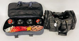 A SET OF 4 SUPER GRIP HENSELITE SIZE 4 BOWLS IN A DRAKES PRIDE CARRY BAG + A SET OF HENSELITE