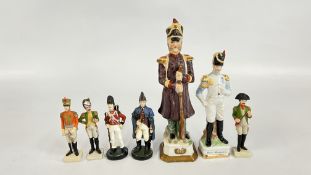 SIX CERAMIC HISTORICAL MILITARY FIGURINES.