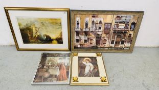 GROUP OF 4 FRAMED AND GLAZED PRINTS TO INCLUDE ULYSSES DERIDING POLYPHEMUS 56 X 72 INC FRAME,