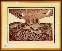 ROBERT BARNES 'TREES AND LAND' SIGNED LIMITED EDITION LINOCUT NO 4 OF 50, 29CM X 38.5CM.