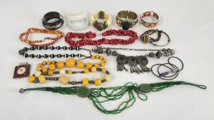 A QUANTITY OF ETHNIC AND REEL STONE JEWELLERY ETC.