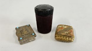 TWO VINTAGE GILT VESTAS AND A BAKELITE 