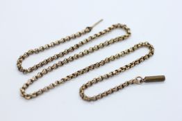 A 9CT GOLD BELCHER LINK NECKLACE WITH PLATED CLASP, L 42CM.