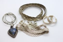 TWO SILVER MILOR NECKLACES, PAIR SILVER MILOR CUFF EARRINGS AND SILVER STONE SET PENDANT NECKLACE.