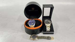 3 DESIGNER WRIST WATCHES TO INCLUDE VINTAGE FERO DRESS WATCH ON A LEATHER STRAP,