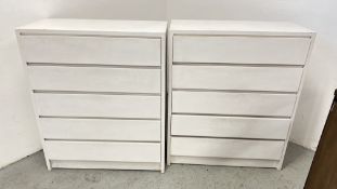 A PAIR OF PAINTED FIVE DRAWER CHESTS, W 92 X D 43 X H 110CM.