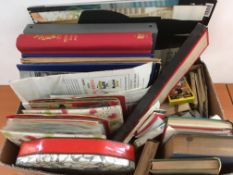 EPHEMERA: BOX WITH STAMPS, RECORDS, EPHEMERA, EROTIC PLAYING CARDS, MAGAZINES ETC.