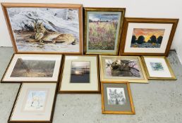 A GROUP OF ARTWORKS TO INCLUDE DAVID SHEPHERD: PRINT OF DEER, 16 X 13CM,