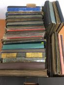 CIGARETTE CARDS: LARGE BOX WITH ABOUT THIRTY OLD STYLE SLOT-IN ALBUMS WITH VARIED CONTENTS,