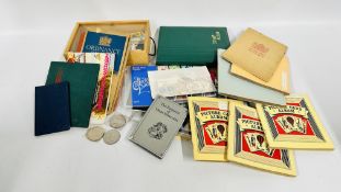 A GROUP OF ASSORTED EPHEMERA AND PAPER COLLECTABLES TO INCLUDE STAMP ALBUM AND ASSORTED STAMPS,