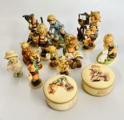 A GROUP OF MAINLY GOEBEL HUMMEL FIGURES INCLUDING FIRST ISSUE EXAMPLES APPROX 12 + TWO GOEBEL POTS.