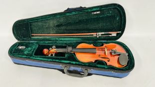 VIOLIN, WITH CARRY CASE AND BOW.