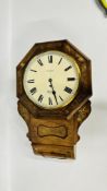 ANTIQUE OAK AND BRASS INLAID WALL CLOCK THE DIAL MARKED WM KERR BEALES, H 70CM.