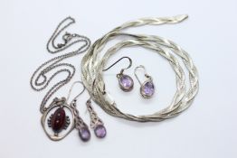 TWO PAIRS OF SILVER DROP EARRINGS,