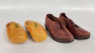 TWO VINTAGE PAIRS OF CLOGS TO INCLUDE LEATHER EXAMPLES.