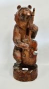 VINTAGE HAND CARVED MUSICAL BEAR SCULPTURE, HEIGHT 50CM.